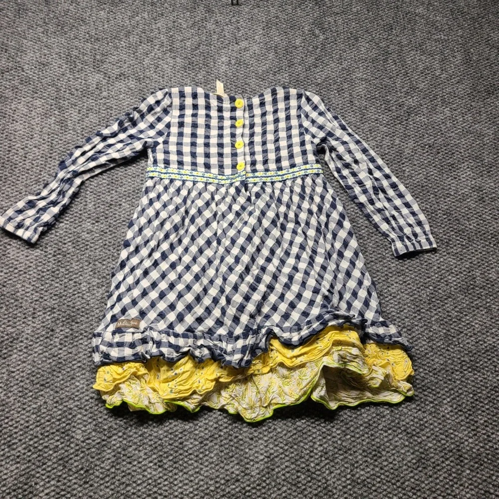 Matilda Jane Girls Gingham Floral Ruffle Dress Blue Yellow Size 6 33002D
